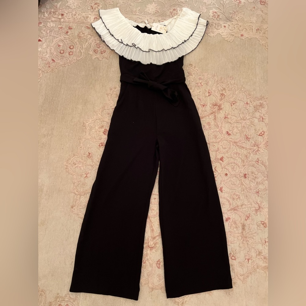 L Love White Off The Shoulder Black Waist Tie Jumpsuit